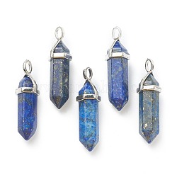 Pendentifs en lapis lazuli naturel, avec les accessoires en laiton de tonalité de platine, balle, 39.5x12x11.5mm, Trou: 4.5x2.8mm