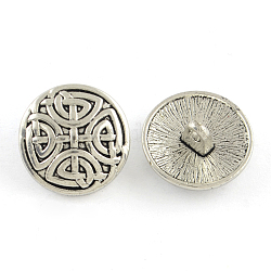 La medio de estilo tibetano aleación redondo botones de caña, sin plomo y cadmio, plata antigua, 17x7.5mm, agujero: 2 mm, aproximamente 403 unidades / 1000 g