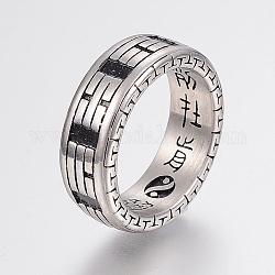304 палец кольца из нержавеющей стали, с эмалью, широкая полоса кольца, античное серебро, 17~22 мм