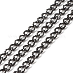 304 Stainless Steel Curb Chains, Textured, Unwelded, with Spool, Electrophoresis Black, 10x7x1.5mm, about 16.40 Feet(5m)/Roll
