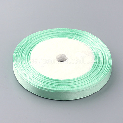 High Dense Single Face Satin Ribbon, Polyester Ribbons, Aquamarine, 5/8 inch(15~16mm), about 50yards/roll, 5rolls/group