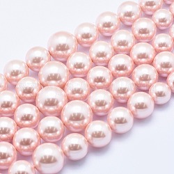 Fili di perle di conchiglia di elettropeste, laureato, tondo, rosa nebbiosa, 8~16mm, Foro: 1~1.5 mm, circa 37pcs/filo, 15.7 pollice (40 cm)