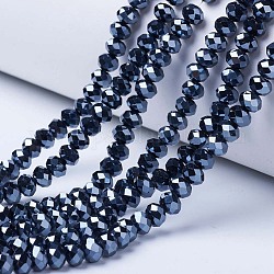 Electroplate Glass Beads Strands, Pearl Luster Plated, Faceted, Rondelle, Black, 8x6mm, Hole: 1~1.4mm, about 67~72pcs/strand, 16.14~16.53 inch(41~42cm)