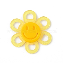 Cabochons acrilico, con polvere di scintillio, fiore con la faccia sorridente, giallo, 37x4.5mm