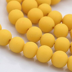 Handmade Frosted Lampwork Beads Strands, Round, Yellow, 8mm, Hole: 1mm, about 108pcs/strand, 30.7inch