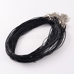 Fabricación de collar de cordón encerado diy de tamaño mixto, con broches pinza de langosta de hierro y cadenas de extensor, negro, 15 pulgada ~ 18 pulgadas, 0.8~1.5mm