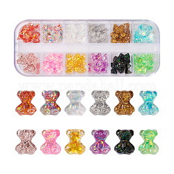 Beadthoven 96Pcs 12 Colors Epoxy Resin Cabochons, with Glitter Powder, for Nail Art Decoration Accessories, Bear, Mixed Color, 10x8x4mm, 8pcs/color