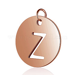 304 Stainless Steel Charms, Flat Round with Letter, Rose Gold, Letter.Z, 12x1mm, Hole: 2.5mm