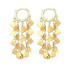 Brass Dangle Hoop Earrings, 304 Stainless Steel Heart Tassel Earrings, Golden, 58x20mm
