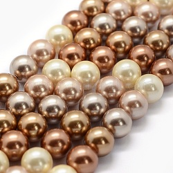 Chapelets de perles en coquille électrolytique, ronde, couleur mixte, 10mm, Trou: 1.2mm, Environ 17 pcs/chapelet, 6.8 pouce (17.5 cm)