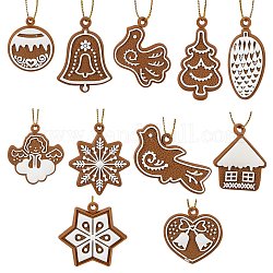 Decorazioni pendenti in plastica a tema natalizio, con la corda, forme misto, marrone noce di cocco, 28~51x23~44x3.5~4mm, Foro: 3 mm, 22pcs/scatola