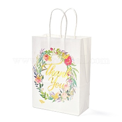 Gold Stamping Rectangle Paper Bags, with Handle, for Gift Bags and Shopping Bags, Word Thank you, Floral Pattern, 14.9x8.1x21cm