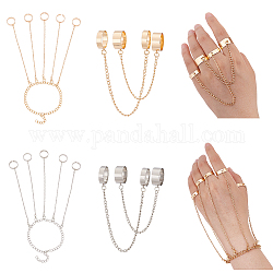 Anattasoul 4 set 4 estilo color 4 dedos cadena eslabones brazalete anillos 5 dedo anillos pulseras, conjunto de joyas de aleación para mujer, platino y oro, pulsera: 10-3/8 pulgada (26.5 cm), 2 juego, anillo de puño: talla estadounidense 6 3/4 (17.1 mm), nosotros tamaño 8 (18.1 mm), 2 juego