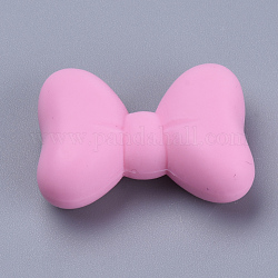 Food Grade Eco-Friendly Silicone Focal Beads, Chewing Beads For Teethers, DIY Nursing Necklaces Making, Bowknot, Pink, 21x29x10.5mm, Hole: 2mm
