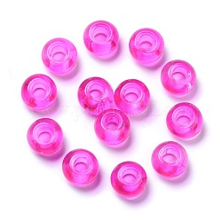 Perles européennes en verre, Perles avec un grand trou   , rondelle, magenta, 15x10mm, Trou: 5~6.4mm
