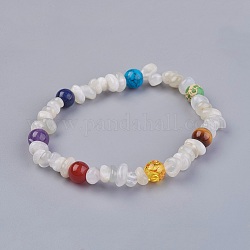 Bracelets stretch bijoux chakra, avec pierre de lune blanche naturelle et perles de pierres précieuses naturelles et synthétiques mélangées, 55mm