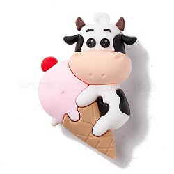 Grandi pendenti in cartone animato di plastica in pvc, mucca con gelato, bianco, 52x35x20.5mm, Foro: 3 mm