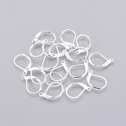 Brass Leverback Earring Findings, with Loop, Silver Color Plated, Size: about 11mm wide, 15.5mm long, hole: 2mm