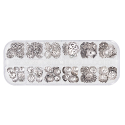 304 Edelstahl Perlenkappen, Blume, Edelstahl Farbe, 13x5x1.5 cm