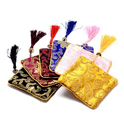Bolsas de seda del rectángulo, con abalorios de monedas y decoraciones borla, color mezclado, 12x12x0.4 cm