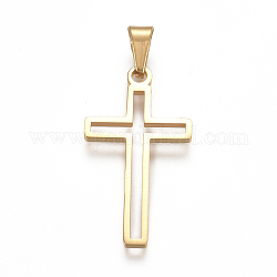 304 Stainless Steel Pendants, Cut-Out, Cross, Hollow, for Craft Jewelry Making, Golden, 25x13x1mm, Hole: 5x3mm