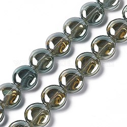 Chapelets de perles en verre électroplaqué, plein arc-en-plaqué, plat rond, bleu ardoise foncé, 12~12.5x6.5mm, Trou: 1mm, Environ 50 pcs/chapelet, 24.41'' (62 cm)