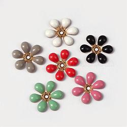 Perles d'émail en laiton de fleurs, or, couleur mixte, 16x18x2mm, Trou: 2mm