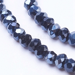 Rondelle facettée plaquer demi-perles de verre plaqué, noir, 2.5x2mm, Trou: 0.5mm, Environ 168~170 pcs/chapelet, 16.9 pouce