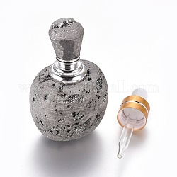 Flacon de parfum ouvrable en agate druzy naturelle électrolytique, avec compte-gouttes en verre et accessoires en laiton, platine, 61~64.5x40~41x32~33mm, Tube: 53~54x15.5mm, capacité: 2 ml (0.07 oz liq.)