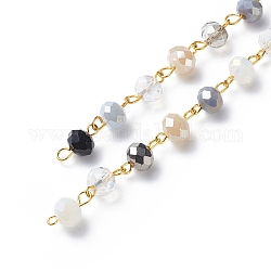 Handgefertigte facettierte Unterlegscheibe-Perlenketten aus galvanisiertem Glas, mit eisernen augenstiften, ungeschweißte, Schwarz, 13.5x8 mm, ca. 3.28 Fuß (1m)/Strang