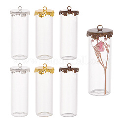Pandahall elite 6 set di pendenti per bottiglie di vetro trasparente a 3 colori, con tappo in ottone (staccabile), colonna, colore misto, 40x15mm, 2sets / colore