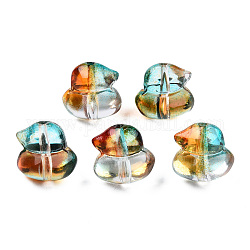 Perles de verre peintes par pulvérisation transparent, deux tons, canard, turquoise, 11.5x12x10.5mm, Trou: 1mm