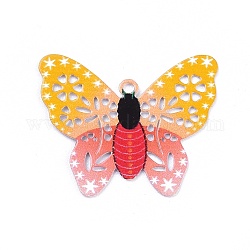 Printed Alloy Pendants, Cadmium Free & Lead Free, Hollow, Butterfly, Platinum, Yellow, 19x15.5x0.2mm, Hole: 1mm