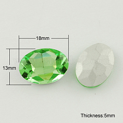 Diamante de imitación de cristal en punta, espalda plateada, facetados, oval, verde lima, 13x18x5mm