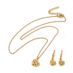 Vakuumplattierung von 304 Herz-Creolen-Ohrring und Anhänger-Halskette aus Edelstahl, Schmuckset für Frauen, golden, Halskette: 451 mm, Ohrring: 24 mm, Stift: 0.8 mm