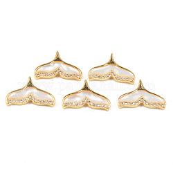 マザーオブパールシェルペンダント  金色の真鍮のパーツとラインストーン  クジラの尾  貝殻色  10.5x15.5x3mm  穴：1.2mm