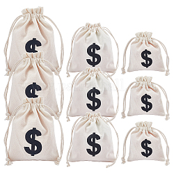 Chgcraft 3 couleurs 9pcs sacs à cordon en coton et lin, pour le stockage à la maison de mariage de fête, modèle USD, floral blanc, 12x10 cm, 16x12 cm, 20x17 cm, 3 pcs / couleur, 3colors, 9 pièces / kit