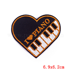 Tissu de broderie informatisé fer/coudre sur les patchs, accessoires de costumes, coeur avec le mot, orange foncé, 62x69mm