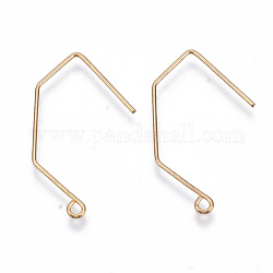 Brass Earring Hooks, with Horizontal Loop, Nickel Free, Real 18K Gold Plated, 32mm, Hole: 1.6mm, 18 Gauge, Pin: 1mm