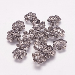Tibetan Style Bead Caps, Cadmium Free & Nickel Free & Lead Free, Flower, Gunmetal, 13x3.5mm, Hole: 2mm