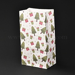 Sacs en papier rectangle thème noël, pas de poignée, pour cadeau et emballage alimentaire, motif d'arbre de Noël, 12x7.5x23 cm