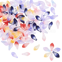 Pandahall Elite zweifarbige, sprühlackierte Glasanhänger, Blütenblatt, Mischfarbe, 22~23x11x6 mm, Bohrung: 1.2 mm, 6 Farben, 20 Stk. je Farbe, 120 Stück / Karton