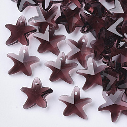 Charms in vetro trasparente, stelle marine / stelle marine, indian rosso, 14x15x6mm, Foro: 0.8 mm
