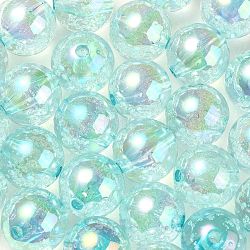 Placage uv perles acryliques irisées arc-en-ciel transparentes, perles à bulles, ronde, bleu clair, 15~15.5x15.5~16mm, Trou: 2.6~2.7mm