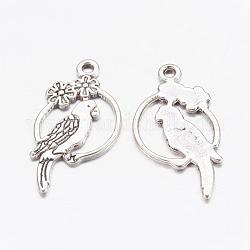 Alloy Tropical Parrot Pendants, Lead Free and Cadmium Free, Antique Silver, 28x14.5x1.5mm, Hole: 1.5mm