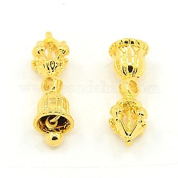 Vacuum Plating Brass Beads, Bell and Dorje Vajra for Buddhist Jewelry, Golden, 20x6~7x6~7mm, Hole: 2mm