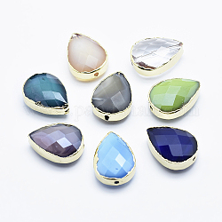 Perles en verre à facettes, avec les accessoires en laiton, larme, or, couleur mixte, 18x13x8mm, Trou: 1mm