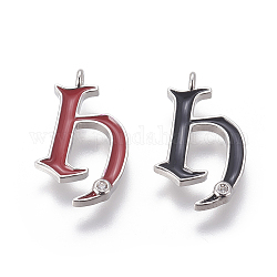 Brass Pendants, with Cubic Zirconia and Enamel, Letter H, Platinum, Mixed Color, 22.5x13x2mm, Hole: 1.6mm