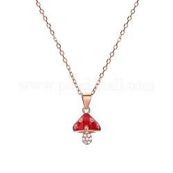 Милый гриб кубический цирконий кулон ожерелье для девочек женщин, 925 стерлингового серебра микро проложить Цирконом кулон ожерелье, красные, розовое золото 