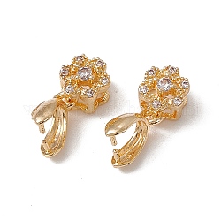 Brass Micro Pave Clear Cubic Zirconia Ice Pick Pinch Bails, Flower, Real 18K Gold Plated, 16mm, Hole: 4.5x2.5mm, Pin: 0.8mm